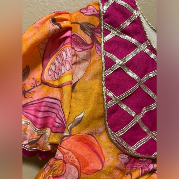 RARE Lil Glam - Orange Floral Printed & Lace Detailing Peplum Top - Size 1-2 - Picture 8 of 9